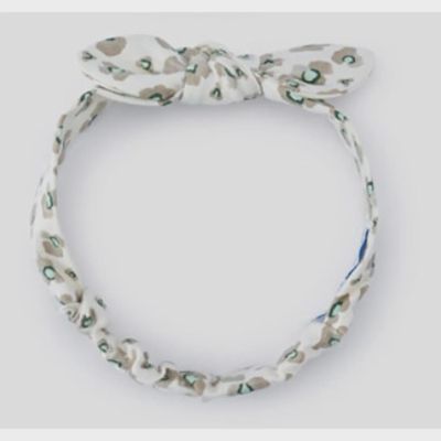 HEADBAND CREAM SAND PRINT SOFT STRETCH BOW TRIM