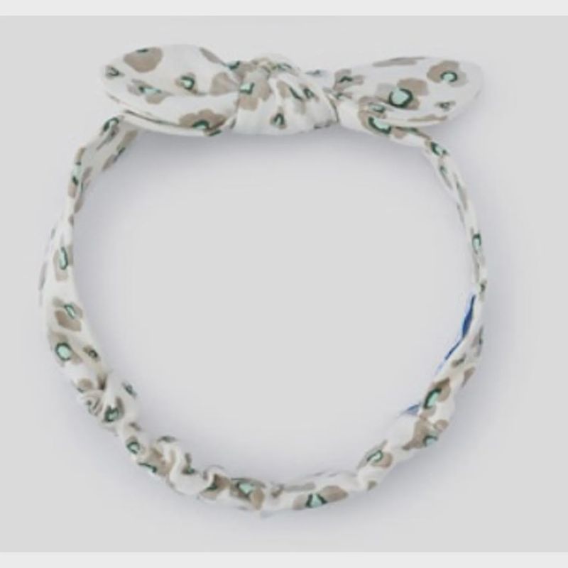 HEADBAND CREAM SAND PRINT SOFT STRETCH BOW TRIM