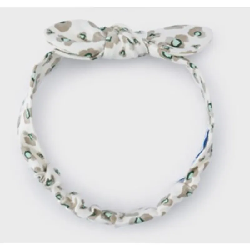 HEADBAND CREAM SAND PRINT SOFT STRETCH BOW TRIM
