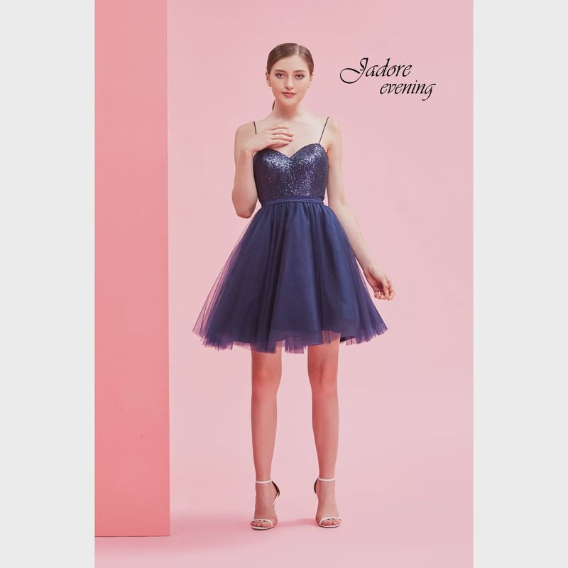 DRESS NAVY ORGANZA SKIRT SEQUIN BODICE WOMEN'S / J16093 DRESS NAVY ORGANZA SKIRT SEQUIN BODICE WOMEN'S / J16093