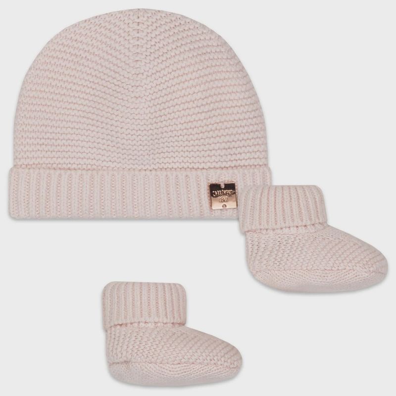 2 PC KNIT HAT & BOOTIES PALE PINK / Y98174