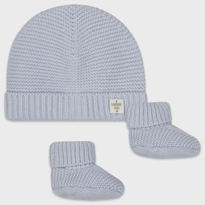 2 PC KNIT HAT & BOOTIES PALE BLUE / Y98180