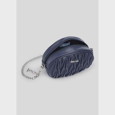QUILTED PURSE NAVY SILVER CHAIN / 5957