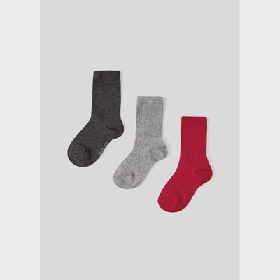 3 PC SOCK SET GREY RED & CHARCOAL / 10320