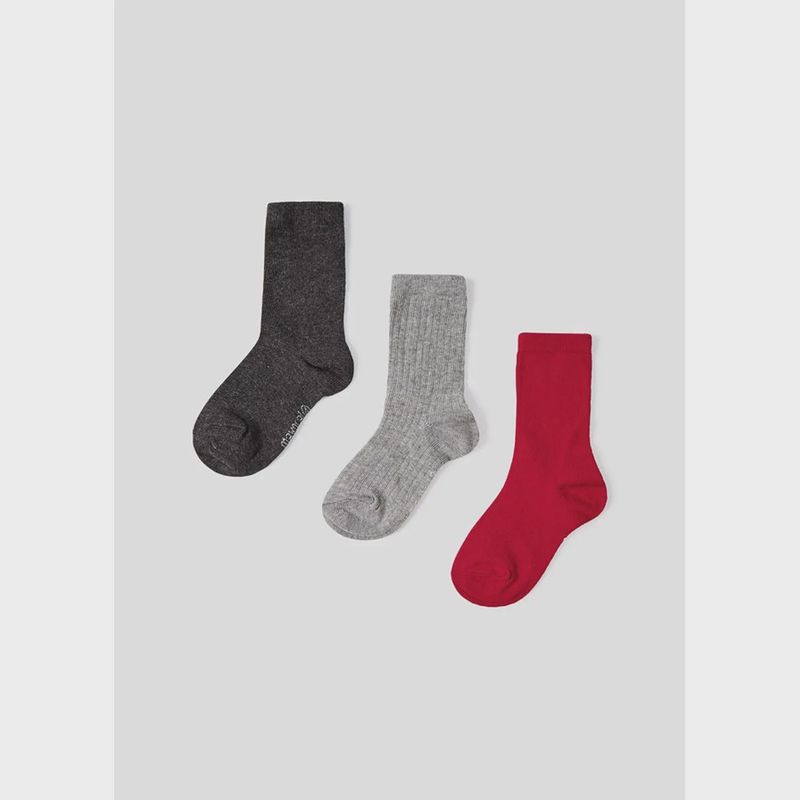 3 PC SOCK SET GREY RED & CHARCOAL / 10320