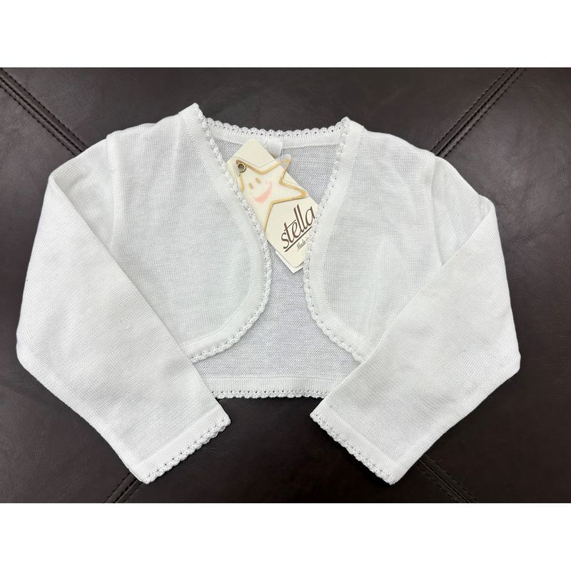 BOLERO CARDIGAN WHITE COTTON SMALL CROCHET EDGING / 18745