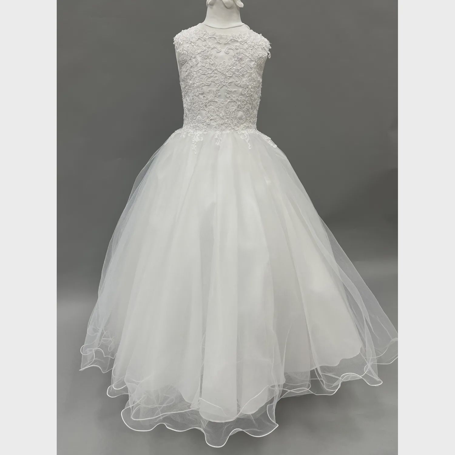GOWN WHITE EMBROIDERED SEQUIN BODICE HEART BACK TULLE SKIRT / FG1907