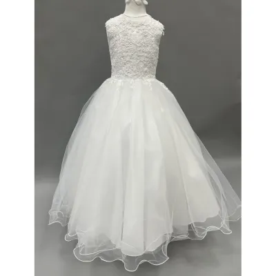 GOWN WHITE EMBROIDERED SEQUIN BODICE HEART BACK TULLE SKIRT / FG1907