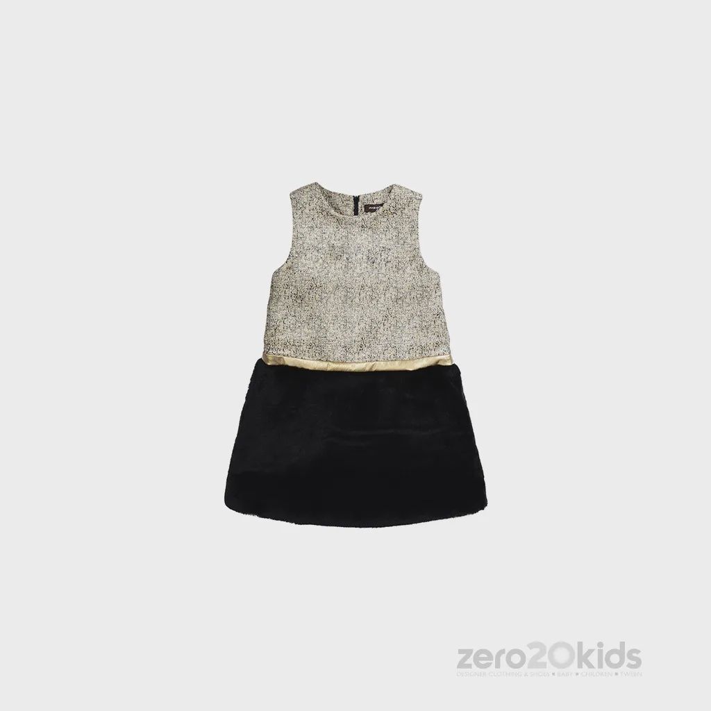 DRESS PIA GOLD BLK FUR SKI