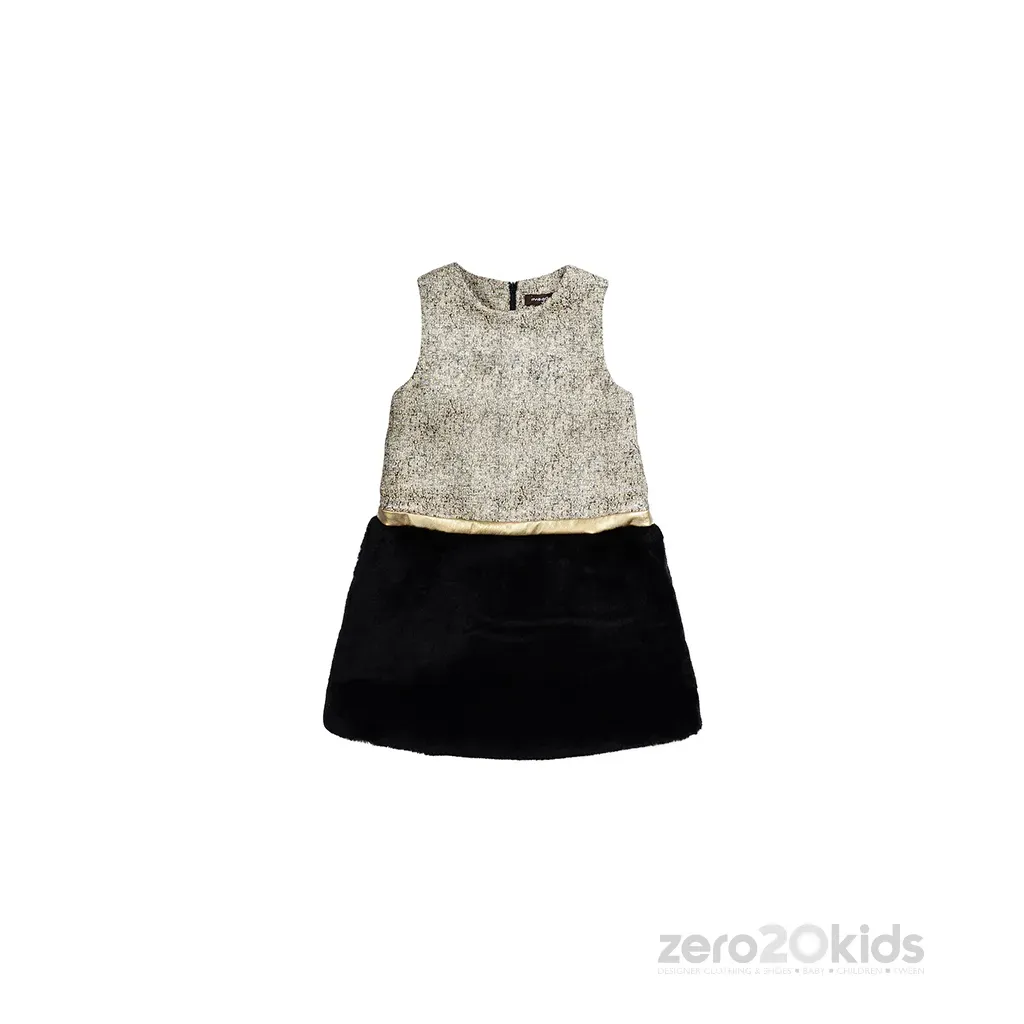 DRESS PIA GOLD BLK FUR SKI
