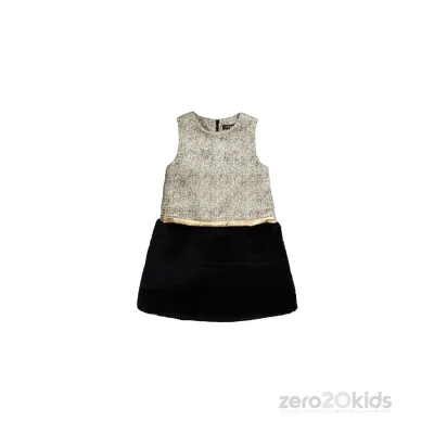 DRESS PIA GOLD BLK FUR SKI