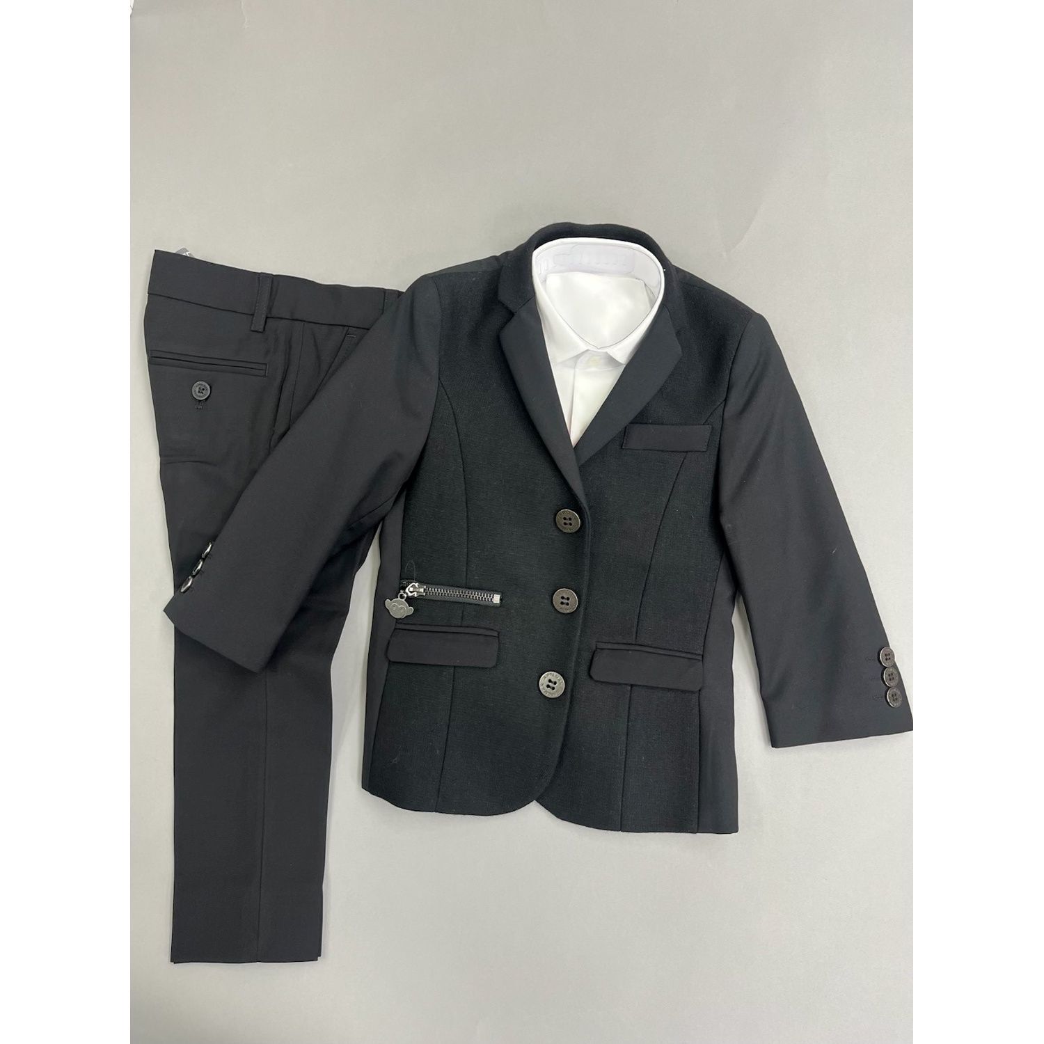 2 PC BLAZER & PANT BLACK ZIP POCKETS TECHY / L8TBL