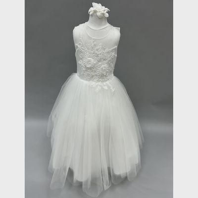 DD DRESS OFF WHITE EMBROIDERED PEARL BODICE TULLE SKIRT / 2074 DD DRESS OFF WHITE EMBROIDERED PEARL BODICE TULLE SKIRT / 2074