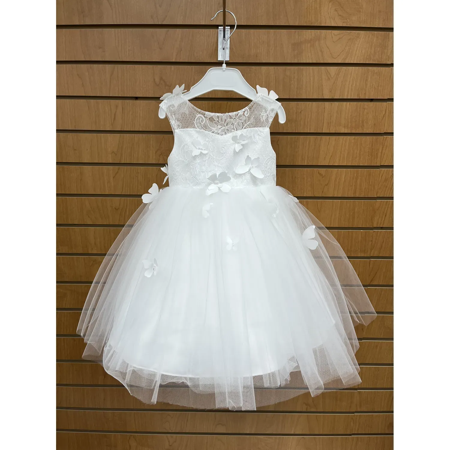 DD DRESS OFF WHITE LACE BODICE TULLE SKIRT BUTTERFLY APPLIQUE / 2087