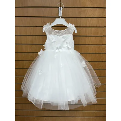 DD DRESS OFF WHITE LACE BODICE TULLE SKIRT BUTTERFLY APPLIQUE / 2087