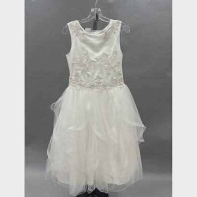 DD DRESS OFF WHITE SILVER & PEARL BODICE EMBROIDERED LAYER TULLE SKIRT / 1950