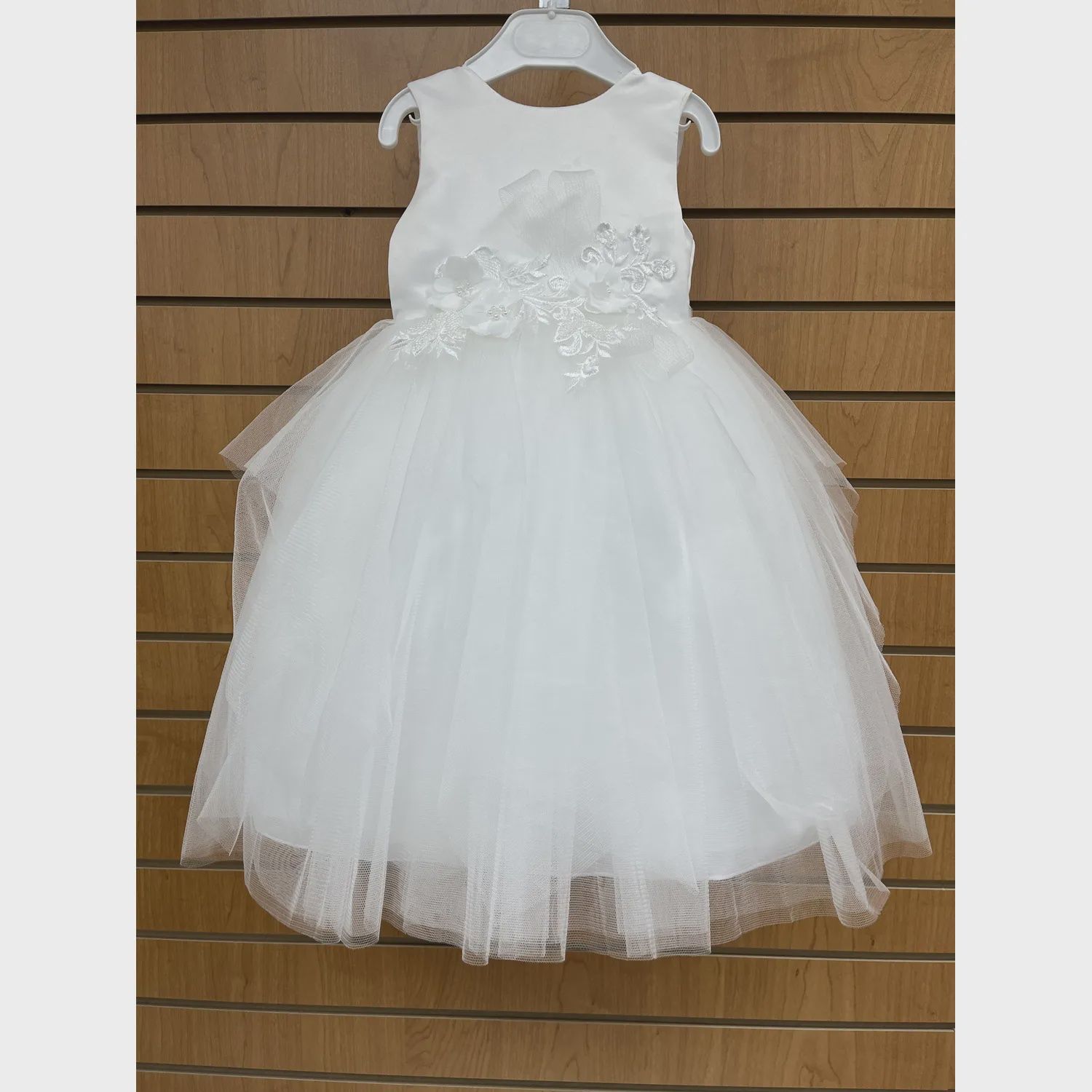 DD DRESS OFF WHITE SATIN BODICE TULLE SKIRT LACE APPLIQUE / 1238