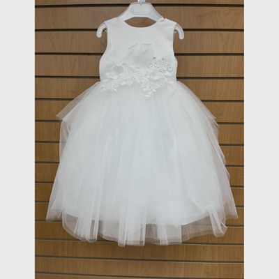 DD DRESS OFF WHITE SATIN BODICE TULLE SKIRT LACE APPLIQUE / 1238