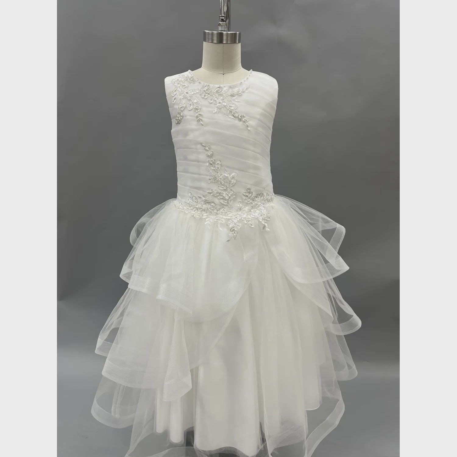 DD DRESS OFF WHITE PLEATED & EMBROIDERED BODICE LAYER TULLE SKIRT / 1951