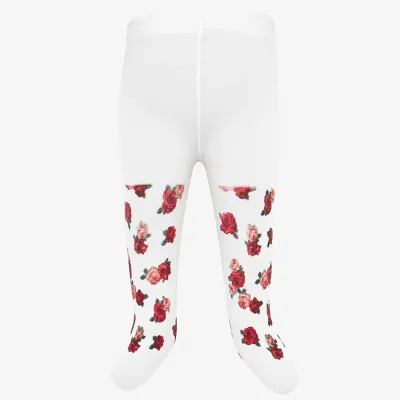 PANTYHOSE WHITE RED ROSES PRIN