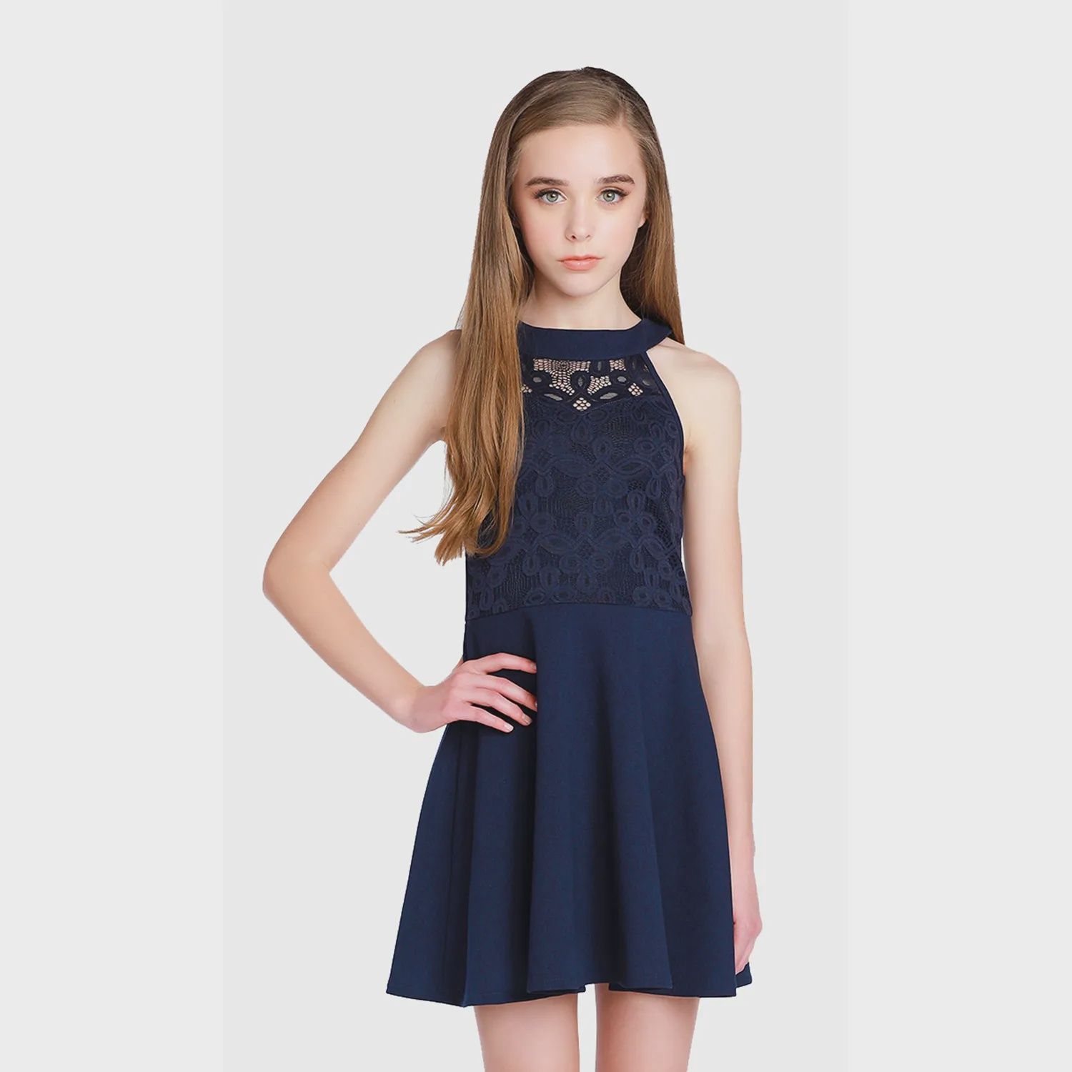 DRESS NAVY AVA LACE BODICE &