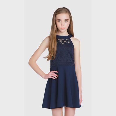 DRESS NAVY AVA LACE BODICE &