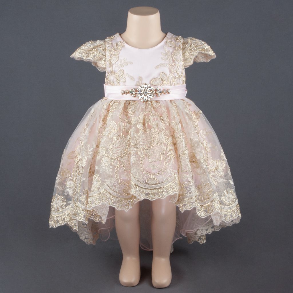 DRESS BLUSH HIGH LOW EMBROIDE