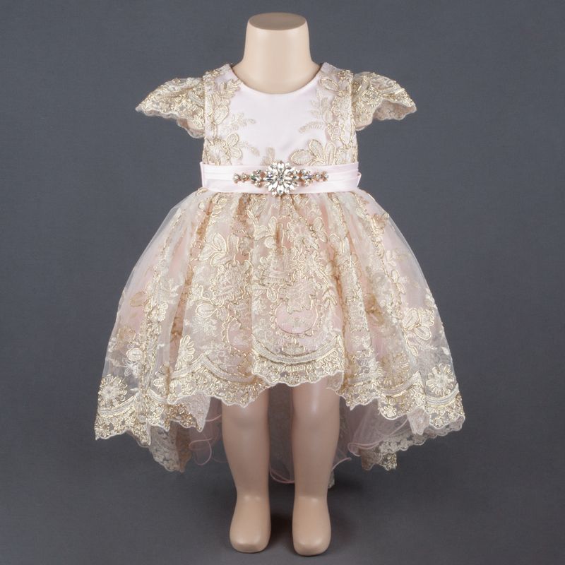 DRESS BLUSH HIGH LOW EMBROIDE