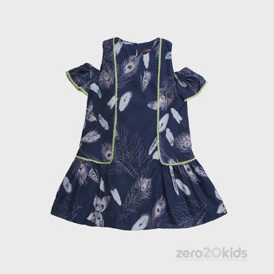 DRESS NAVY FEATHER PRNT GRN