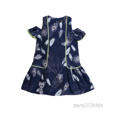 DRESS NAVY FEATHER PRNT GRN