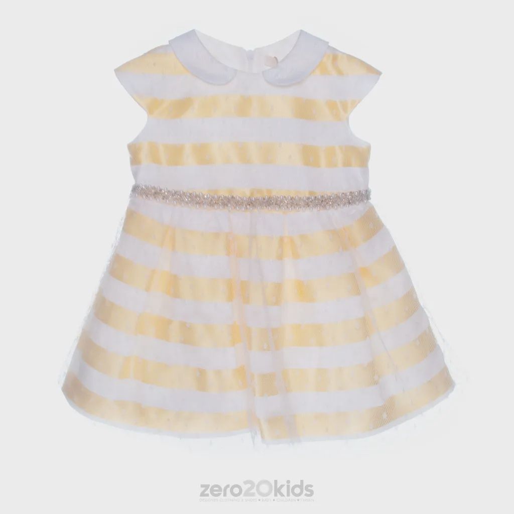 DRESS249 YEL / WHT STRP TUL O /