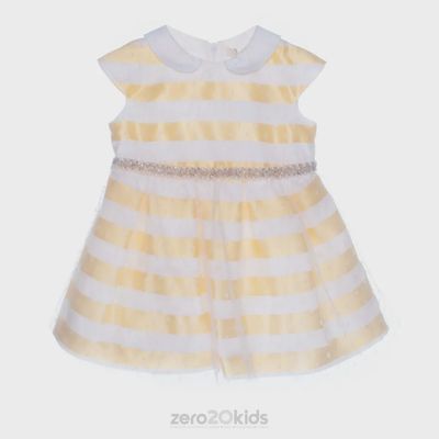 DRESS249 YEL / WHT STRP TUL O /