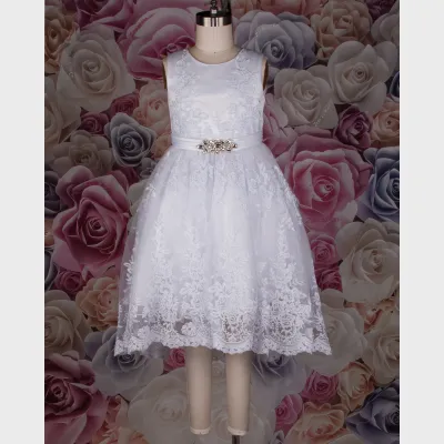 GOWN 1059 WHITE HIGH LOW EMBR