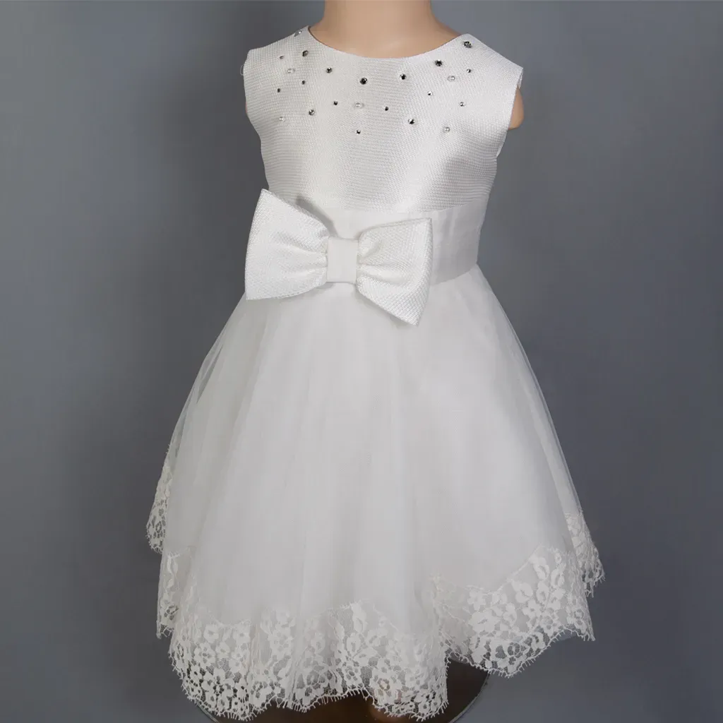 DRESS642 WHT TULLE LACE TRM