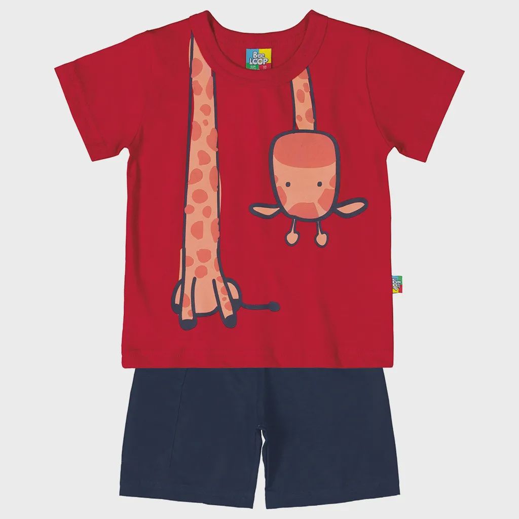 2PC TOP&SHORT3437 RD&NVY GIR