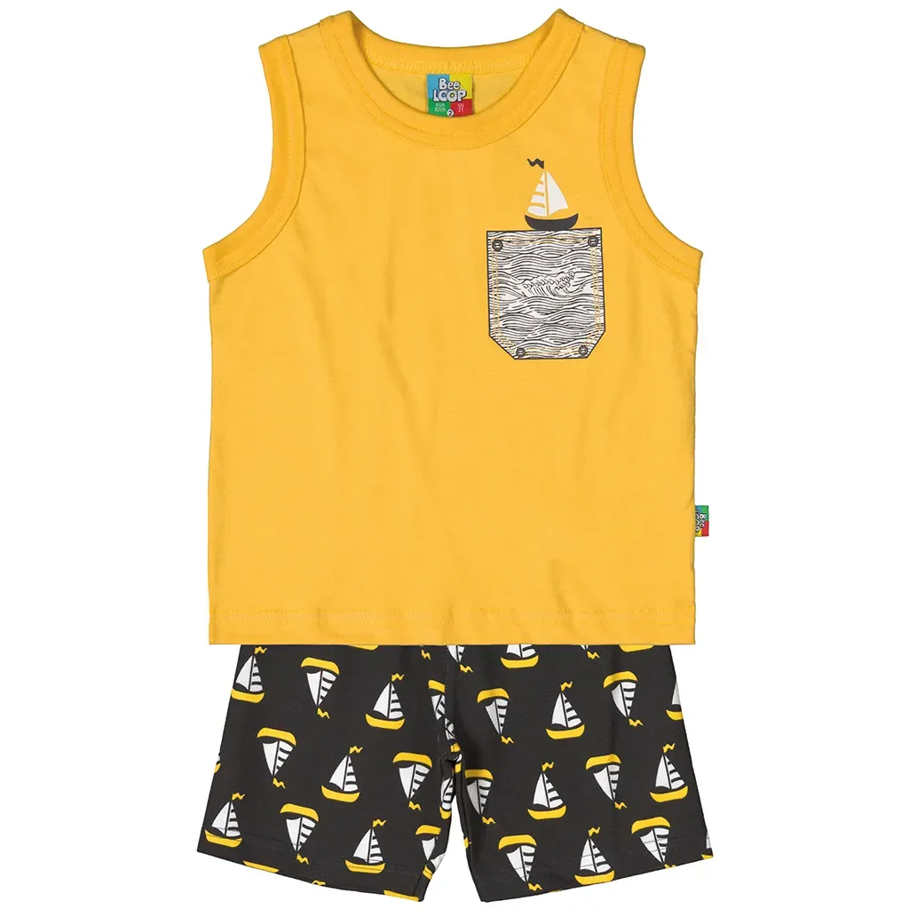 2PC SHORT SET3428A GRY BOAT