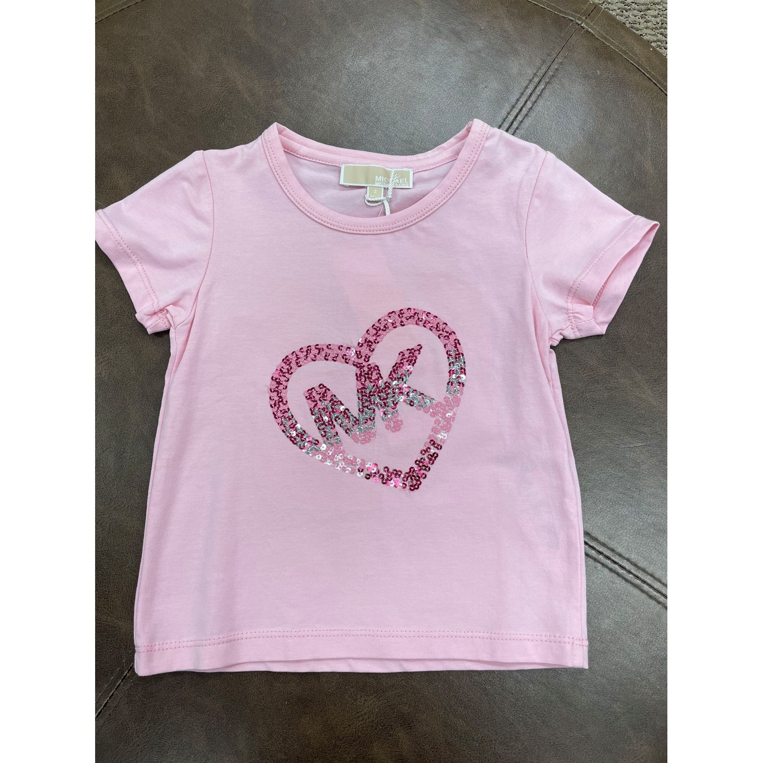 TSHIRT LIGHT PINK SEQUIN HEART & LOGO SHORT SLEEVE / R15185