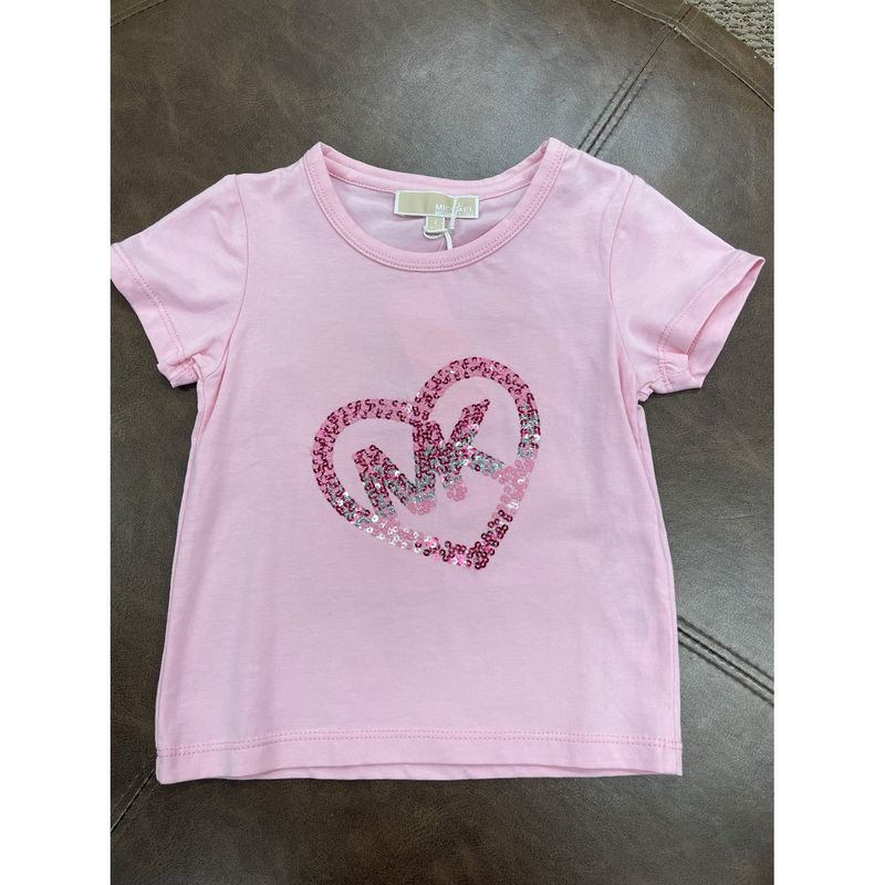 TSHIRT LIGHT PINK SEQUIN HEART & LOGO SHORT SLEEVE / R15185