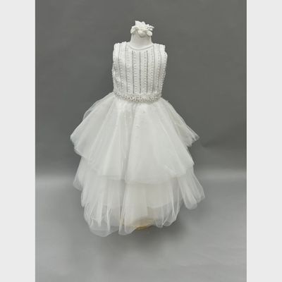 DRESS WHITE BEADED BODICE TULLE SKIRTS SEQUINS & PEARLS DD