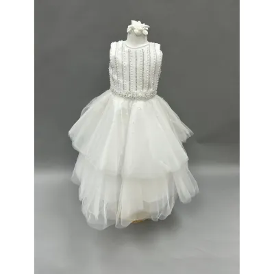DRESS WHITE BEADED BODICE TULLE SKIRTS SEQUINS & PEARLS DD