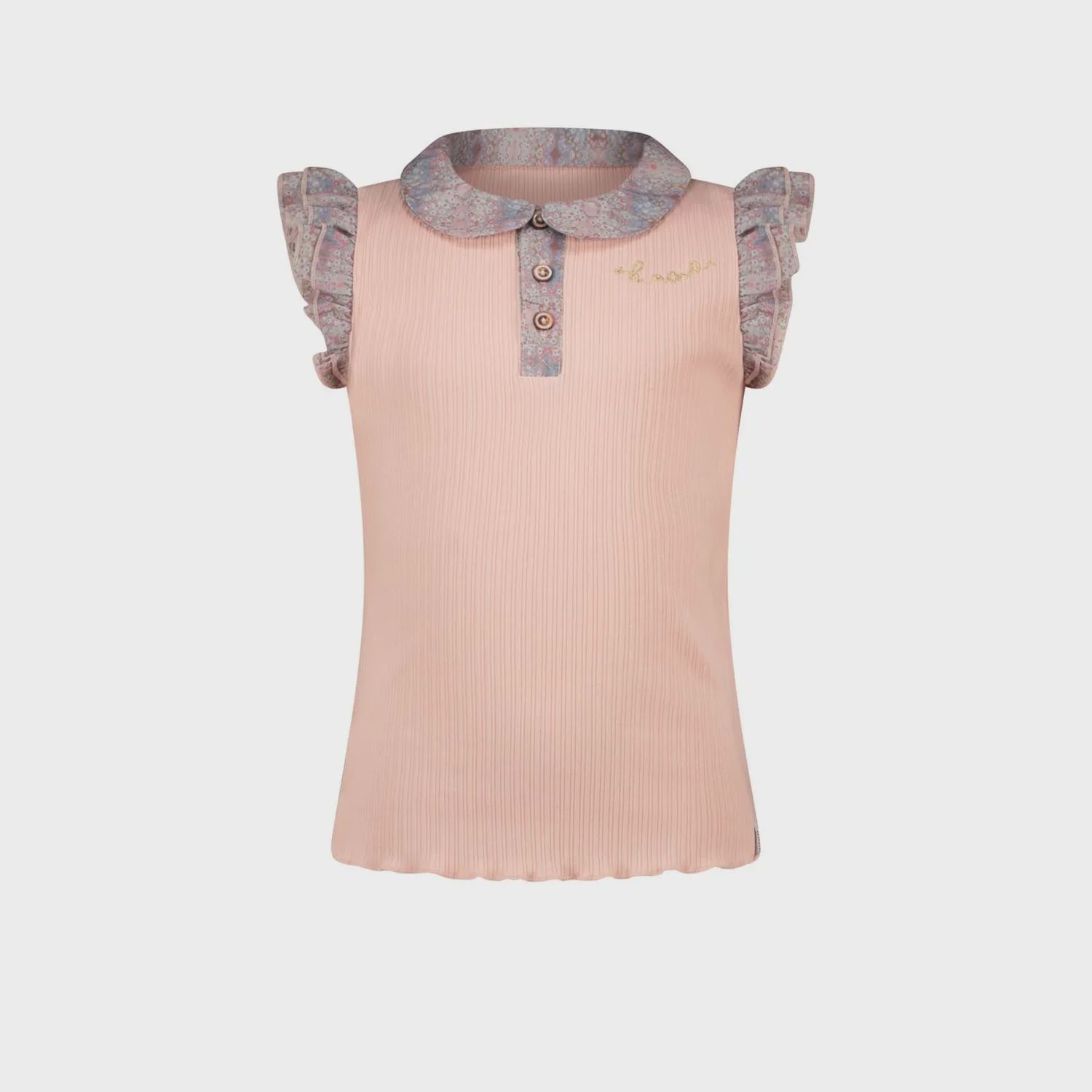 RIBBED TSHIRT ROSY GINGER COLLAR & CAP SLEEVE GREY PRINTED / N2125404
