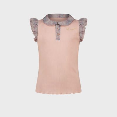 RIBBED TSHIRT ROSY GINGER COLLAR & CAP SLEEVE GREY PRINTED / N2125404