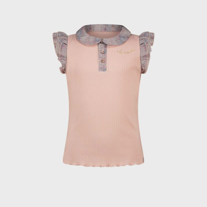 RIBBED TSHIRT ROSY GINGER COLLAR & CAP SLEEVE GREY PRINTED / N2125404
