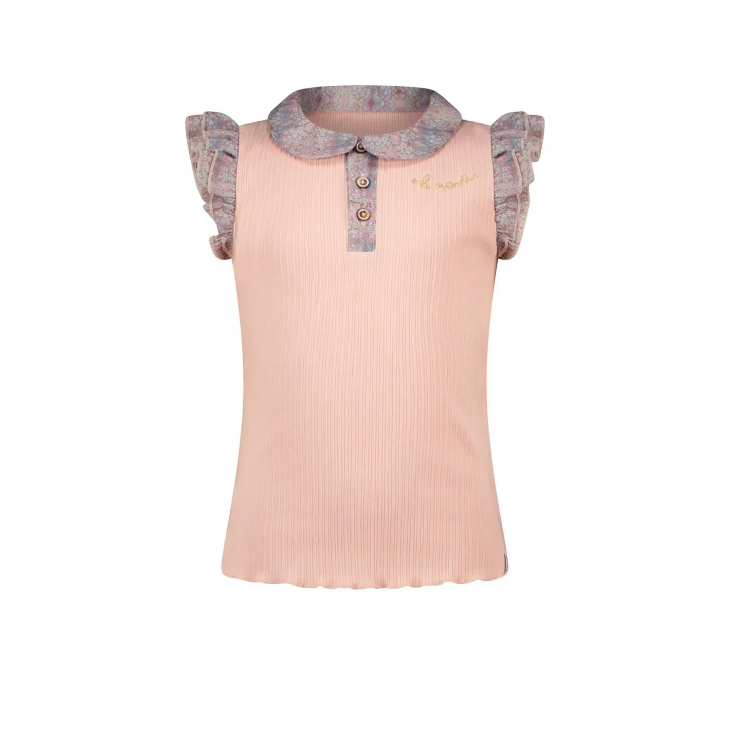 RIBBED TSHIRT ROSY GINGER COLLAR & CAP SLEEVE GREY PRINTED / N2125404