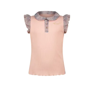 RIBBED TSHIRT ROSY GINGER COLLAR & CAP SLEEVE GREY PRINTED / N2125404