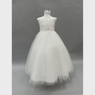 GOWN WHITE EMBROIDERED BODICE SPARKLY LAYER TULLE SKIRT / D90286