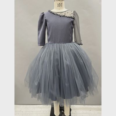 DRESS BELT SMOKE GREY SATIN & TULLE SLEEVES PEARL TRIM / 2822