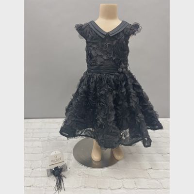 DRESS   BLACK SWIRL ROSES APPLIQUE TULLE / 2404