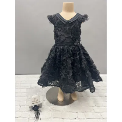 DRESS BLACK SWIRL ROSES APPLIQUE TULLE / 2404
