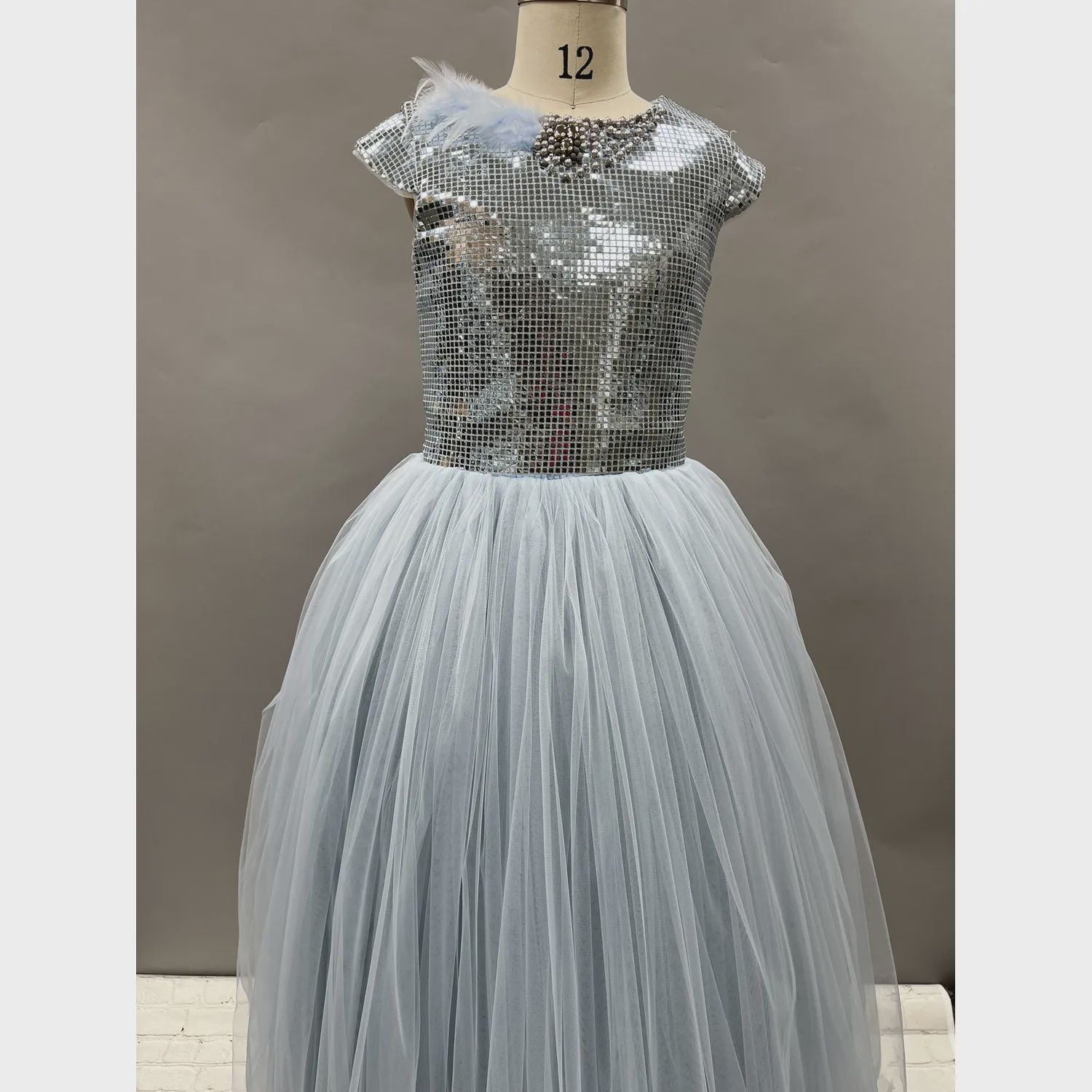 DRESS BLUE SQUARE JEWEL BODICE TULLE SKIRT / 20904